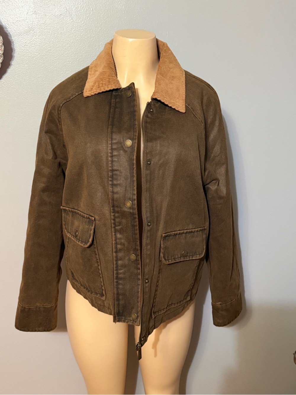 7 For All Mankind Brown Bomber Jacket with Tan Corduroy Collar